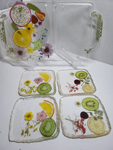 Fruit and Flowers Tray and Coaster set